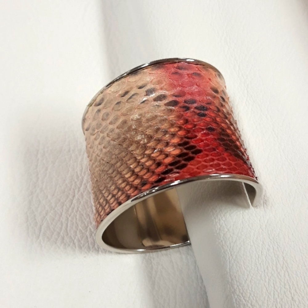Metallic/ Pink Hand Painted Python Snakeskin Cuff Bracelet/ Handcrafted